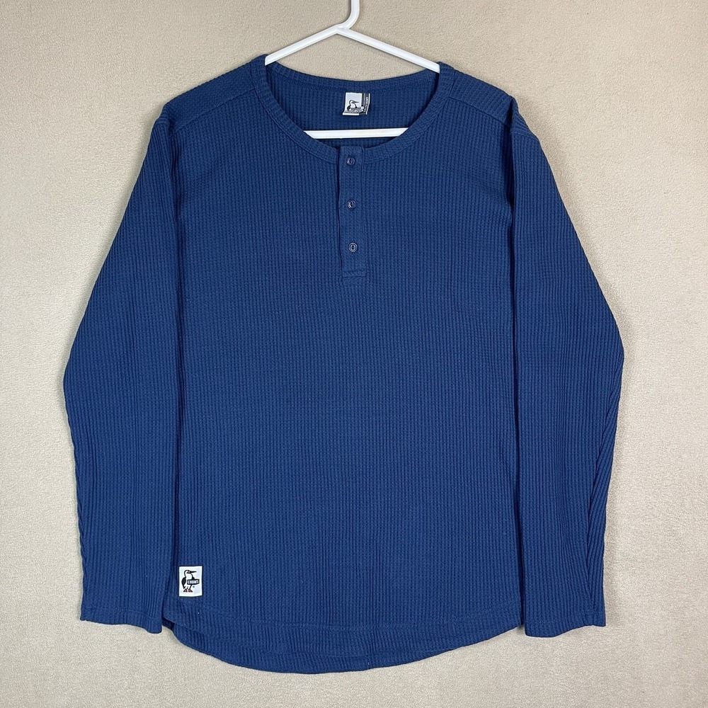Chums Sweater Mens XL Blue‎ Henley Thermal Waffle Pullover Sweatshirt Adult